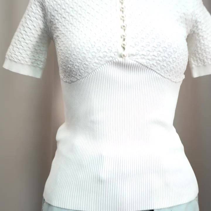 Áo thun polo ZHELIHANGFEI ngắn tay dáng ôm vải lụa lạnh đính nút ngọc trai thời trang cho nữ | BigBuy360 - bigbuy360.vn