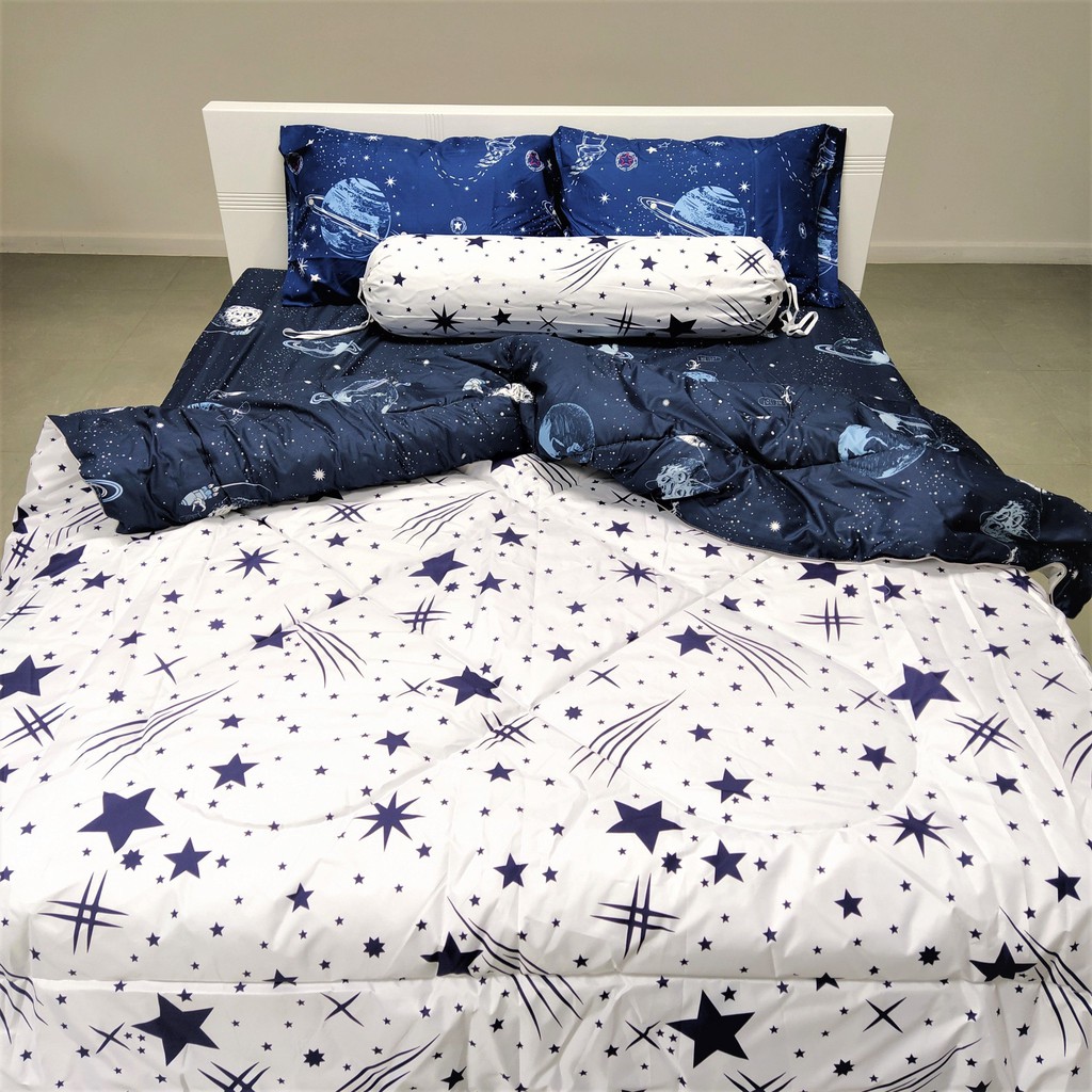 Accasa Bộ Ga Giường 05 Món Cotton Poly Modern Space Traveling 550 Sợi Chống Phai Nhăn Xù Lông Malaysia