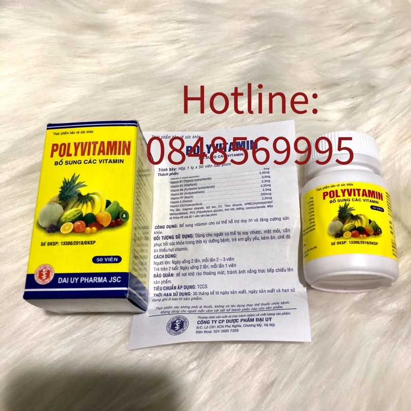 POLY VITAMIN  hộp 50 viên - Bổ sung các loại vitamin C - B1 - B2 - B5 - B6 - PP - A - D3