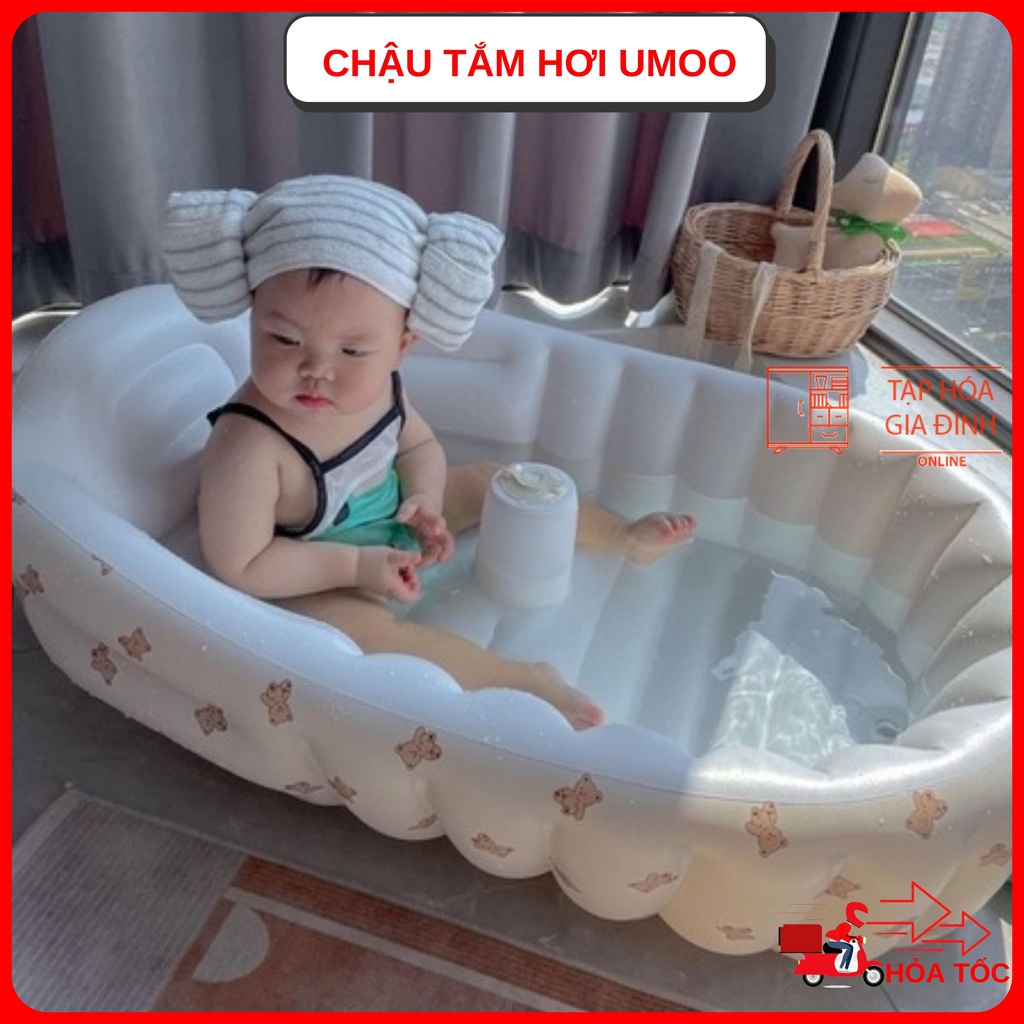 Chậu tắm hơi umoo hoạ tiết gấu nâu kích thước 90 55 cm cho bé