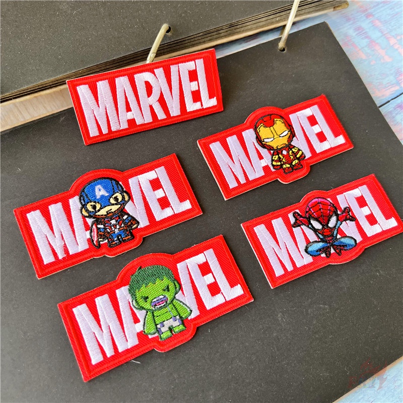 Miếng vá dán ủi thêu hình Đội Trưởng Mỹ/ Người Sắt/ Hulk/ Người Nhện hoạt hình Marvel tự trang trí quần áo/túi xách