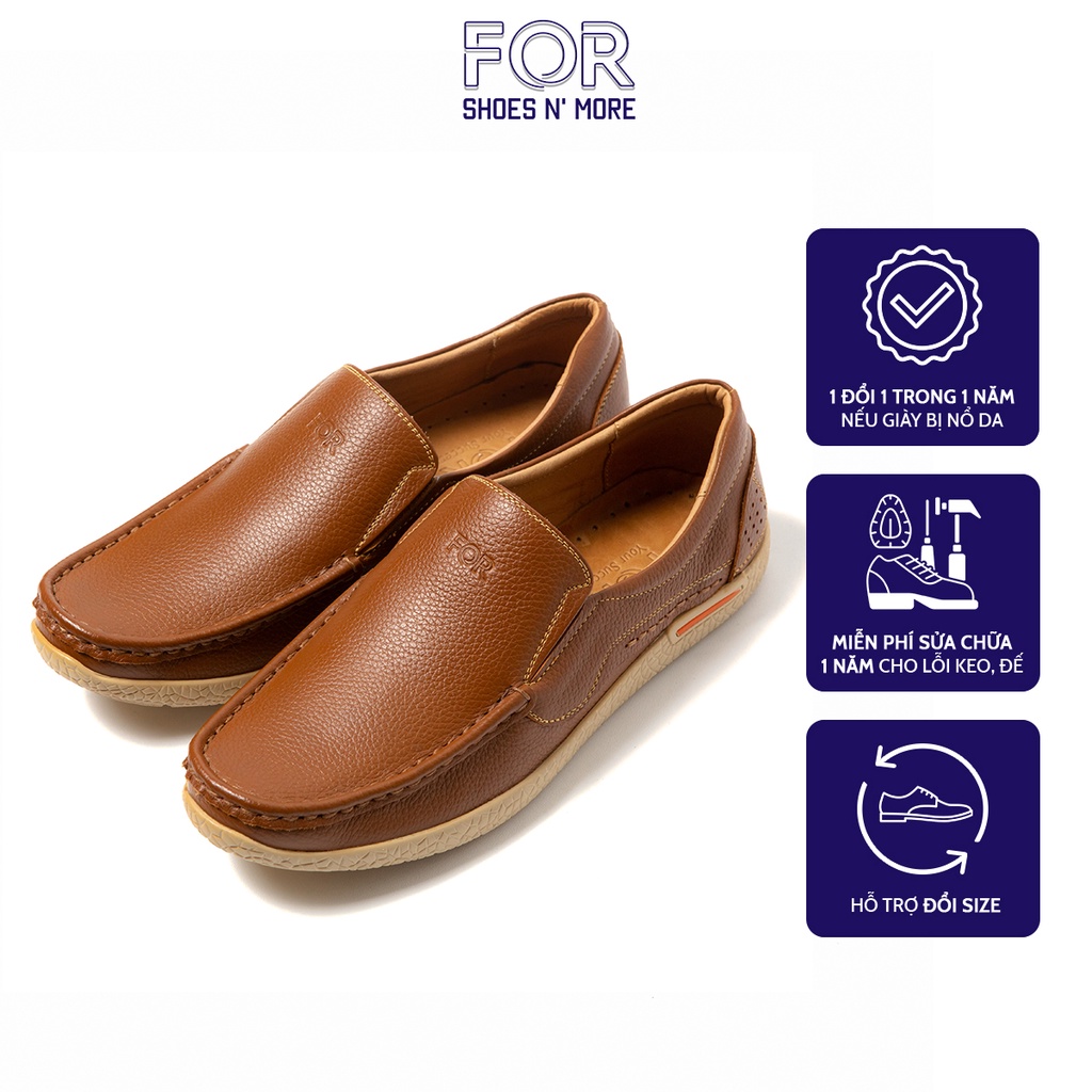 Giày Slip On thể thao FOR da bò thật năng động F07 - Nâu bò