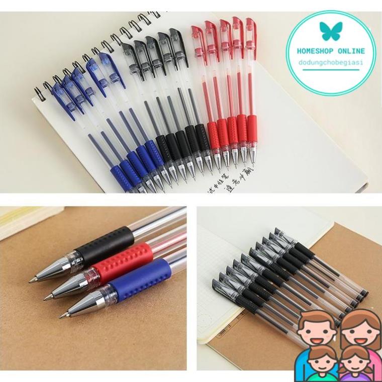 Sét 100 bút bi nước văn phòng 0,5mm mực đều nét chữ đẹp đủ màu đỏ, đen, xanh