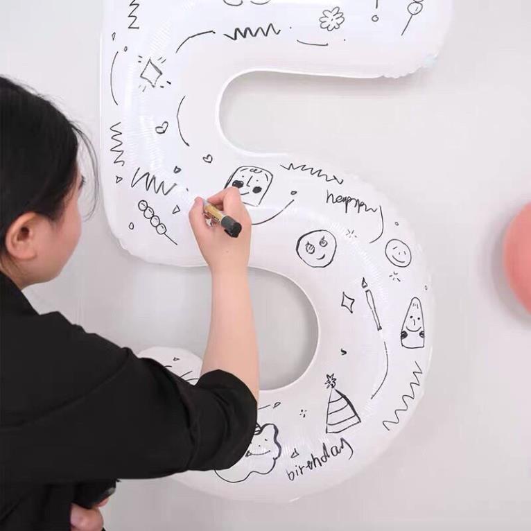 [ SIZE ĐẠI 70cm] Bóng số tuổi trang trí sinh nhật màu trắng phong cách Hàn Quốc