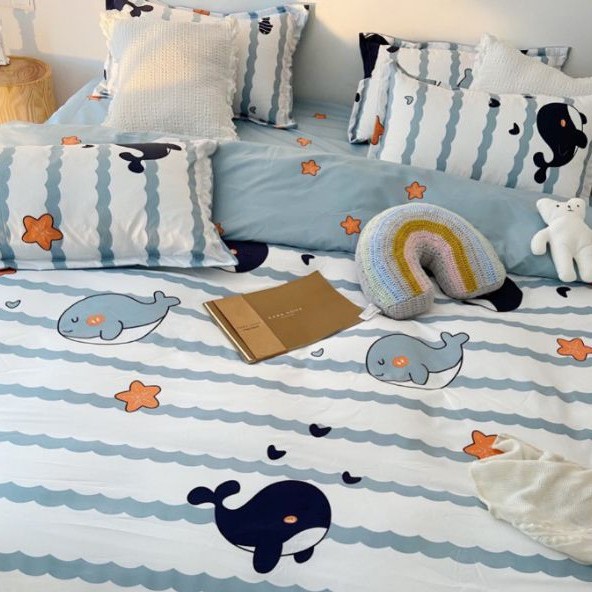 Bộ chăn ga gối cotton poly Cá Heo Xanh