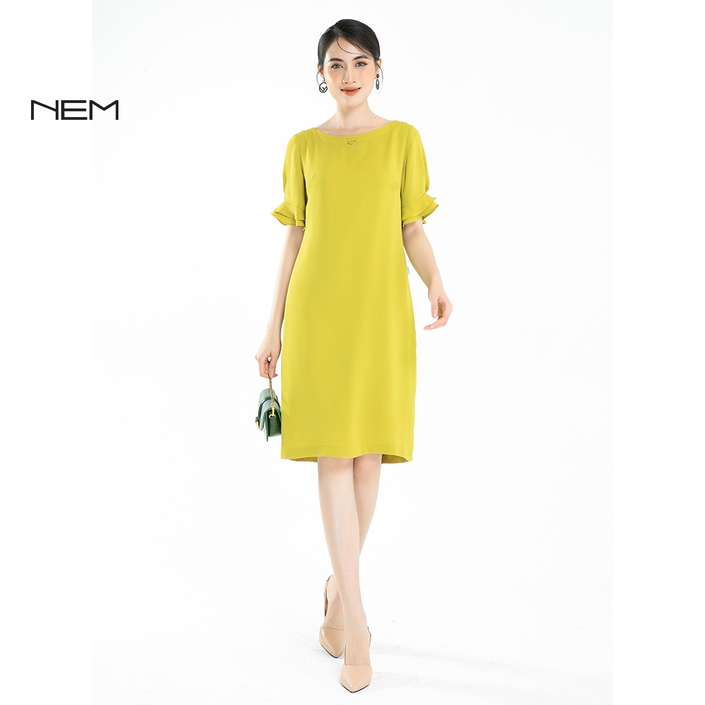 Đầm suông nữ thiết kế phối tay nhún D40492 mã 5