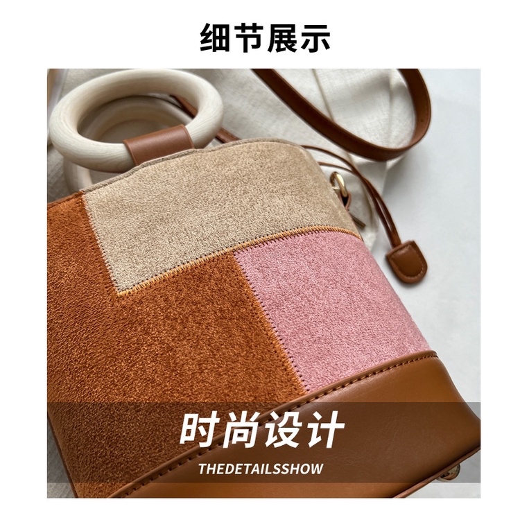 Túi Xách JASMIN NOIR Da Lộn Hình Trụ Màu Sắc Tương Phản Thời Trang Dành Cho Nữ