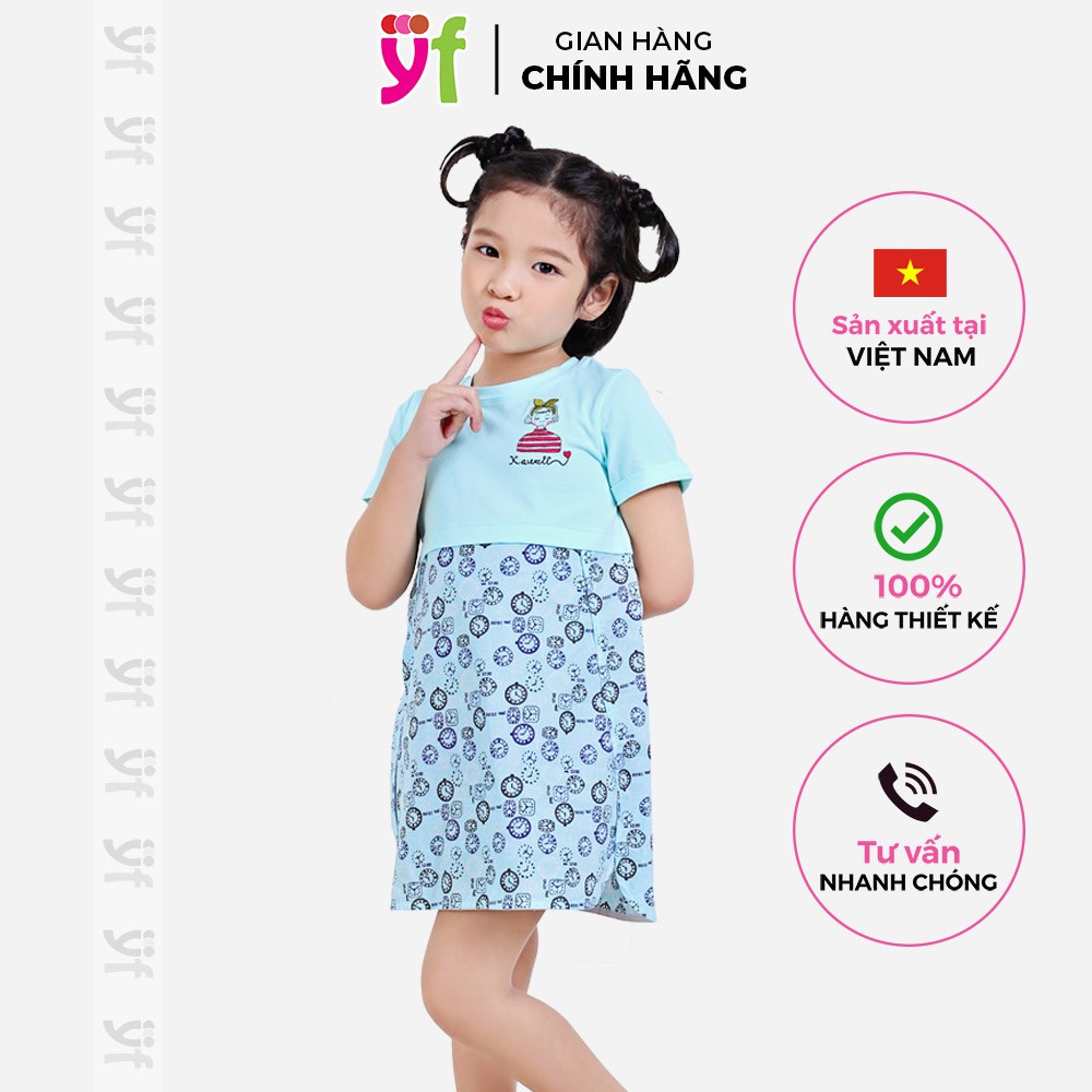 Đầm cho bé phối thun YF từ 10-17KG, màu xanh nhạt nhẹ nhàng, co giãn tốt 7DX310