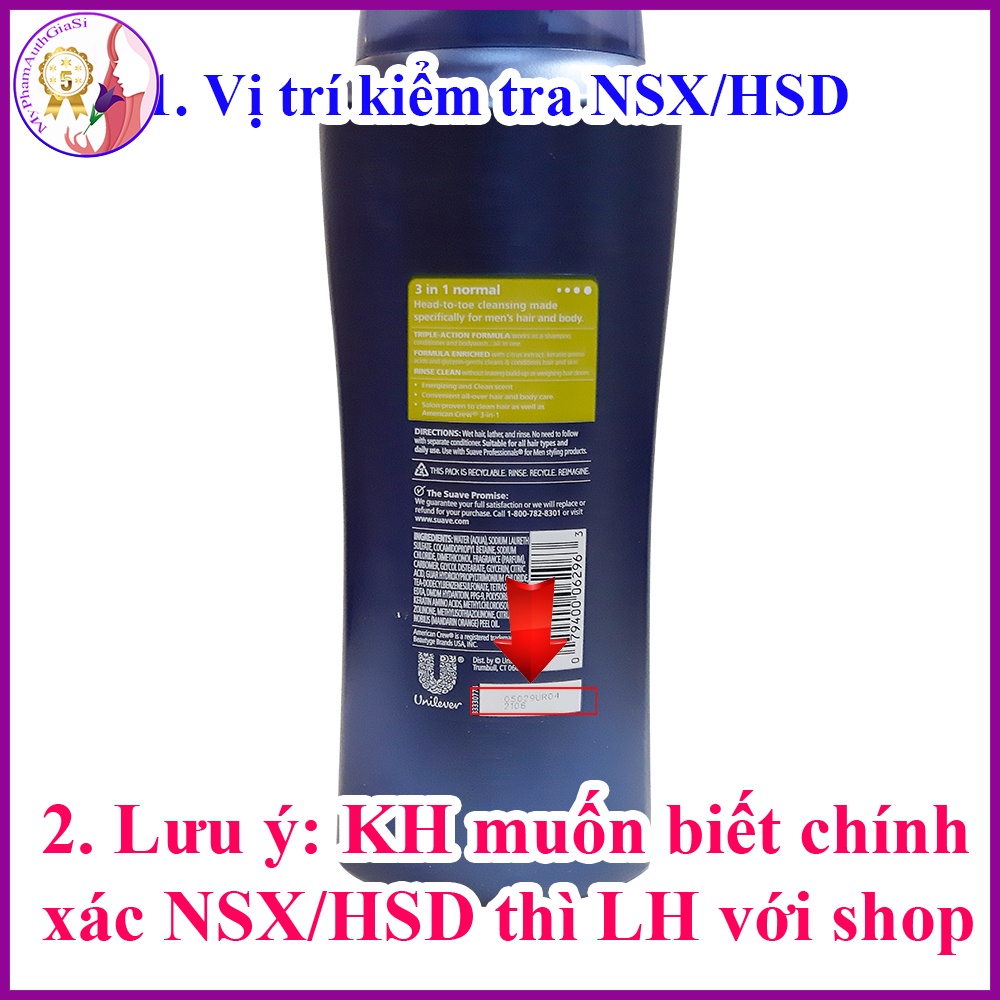 Dầu gội dầu xả sữa tắm Suave 3 in 1 dành cho nam giúp làm sạch toàn thân 828ml Mỹ