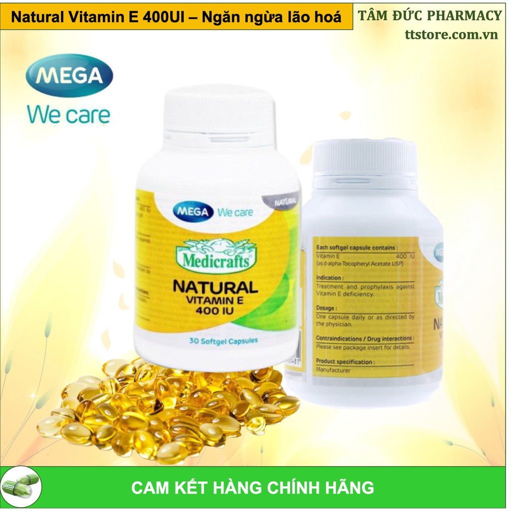 ENAT 400 Medicraft Natural Vitamin E 400UI [Chai 30 viên] - Da căng mịn, ngăn ngừa lão hoá [Mega we care / enat]