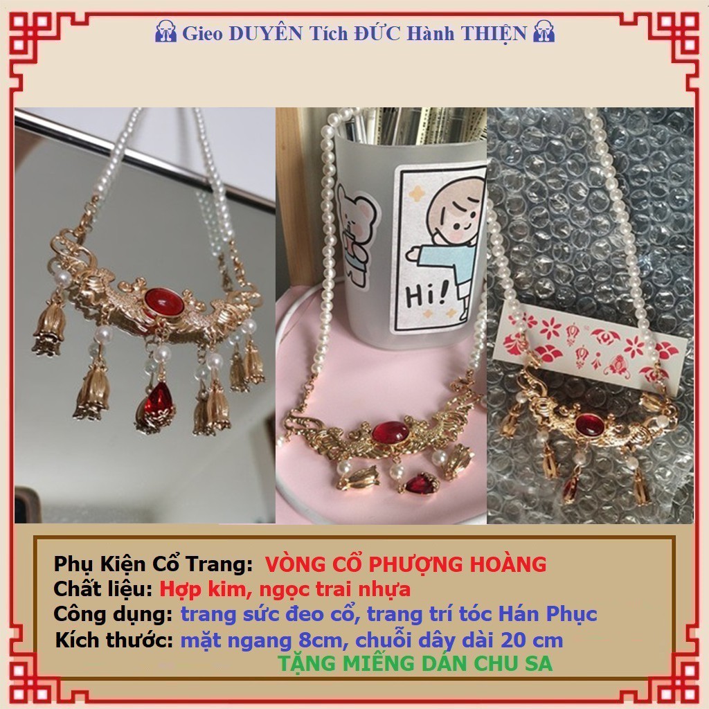 Phụ kiện cổ trang, vòng cổ Phượng Hoàng, ngọc màu Đỏ - PHONG THỦY LIÊN HOA