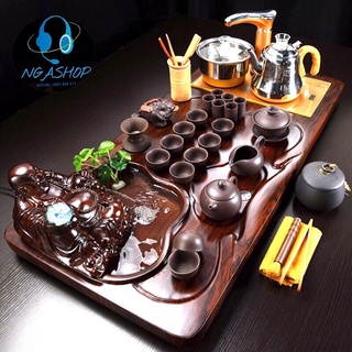 Bàn trà điện gỗ thông minh đa năng tự động,phật di lặc 0114 ôm hồ lô phun nước quà pha lê thuỷ tinh quay phong thuỷ