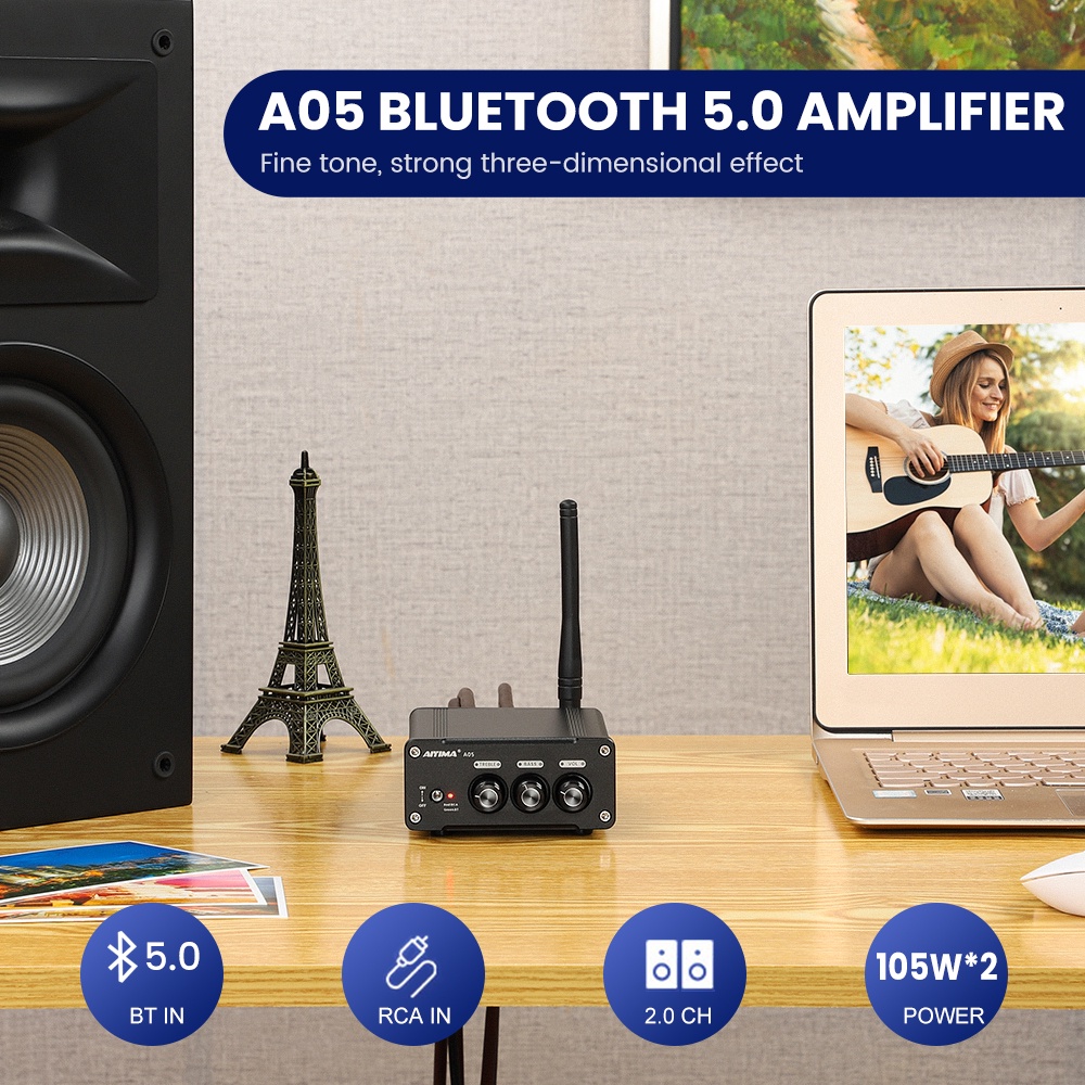 Bộ khuếch đại AIYIMA TPA3221 công suất kỹ thuật số kết nối Bluetooth 5.0 âm thanh stereo