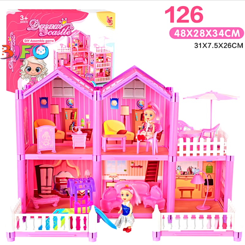 Biệt thự lắp ráp lâu đài công chúa, đồ chơi bé gái, quà tặng sinh nhật màu hồng, đồ chơi cho bé gái yêu thích