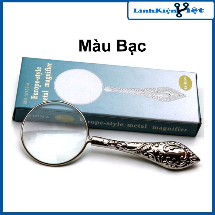 Kính lúp quang học cầm tay HD 18155-6 kim loại, hoa văn đẹp dùng để đọc, sửa chữa điện tử