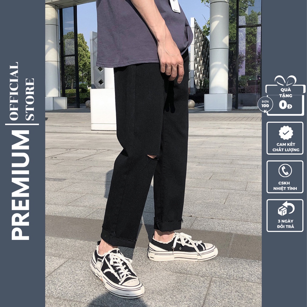 Quần jean baggy nam form suông rộng, rách Gấu + rách Gối RĐ-01 hot trend 2022