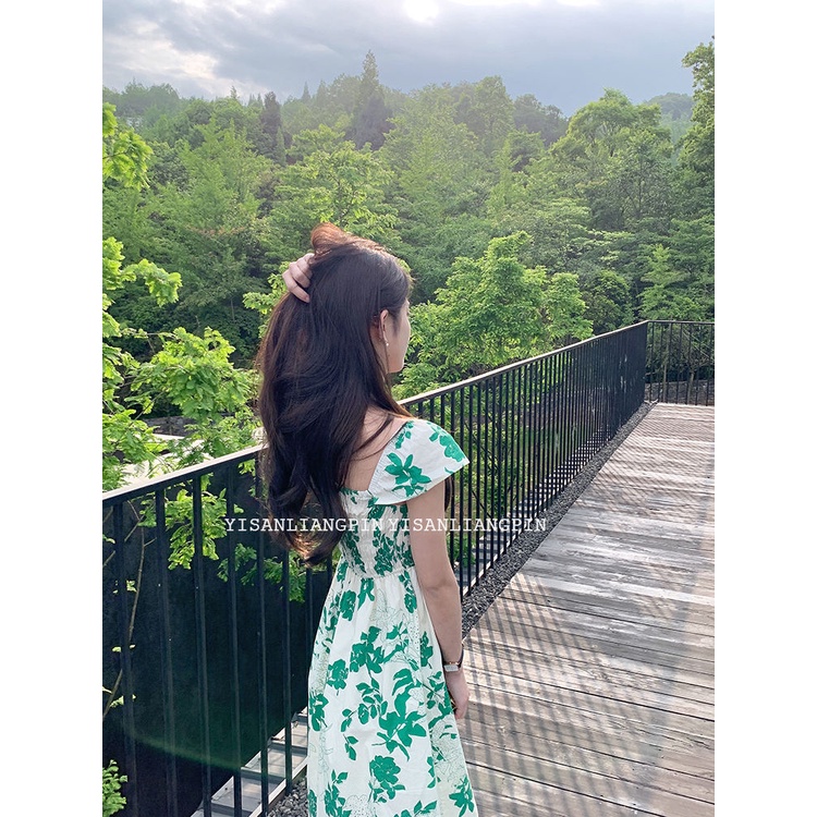 Đầm Chữ A Tay Cánh Tiên Họa Tiết Hoa Thời Trang Hàn Quốc Cổ Điển Dành Cho Nữ