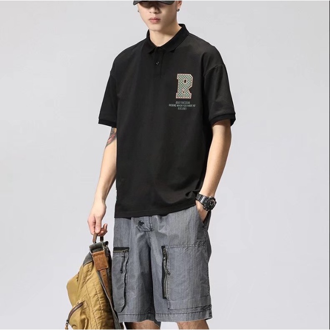 Áo Thun Polo Tay Ngắn Dáng Rộng áo thun nam có cổ In Chữ Đơn Giản áo polo Thời Trang áo phông polo nam Hàn Quốc áo thun có cổ nữ