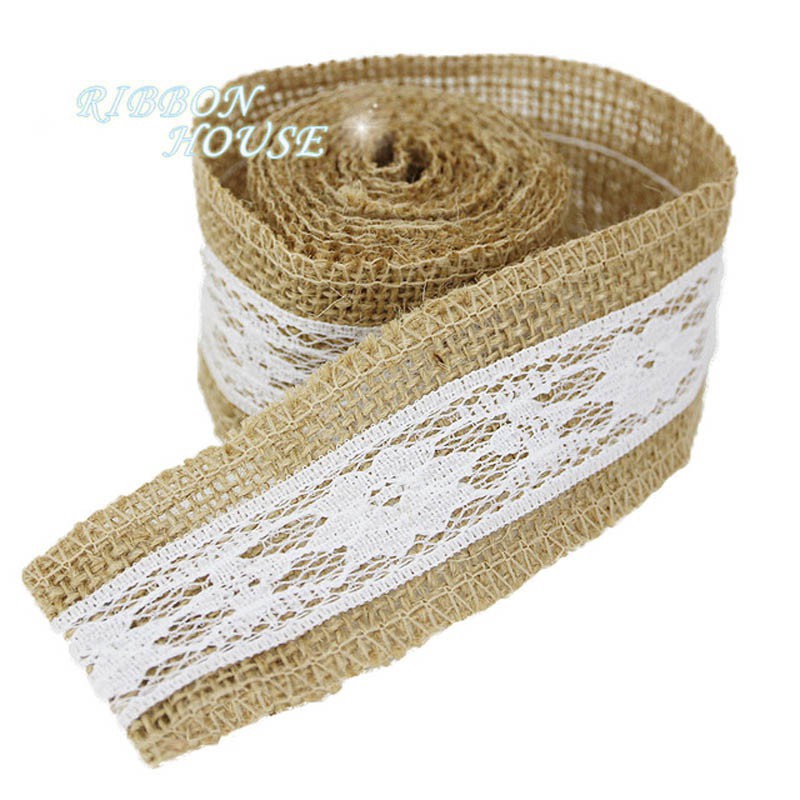 Cuộn dây ruy băng ren tự nhiên 5cm dài 2m dùng trang trí tiệc cưới