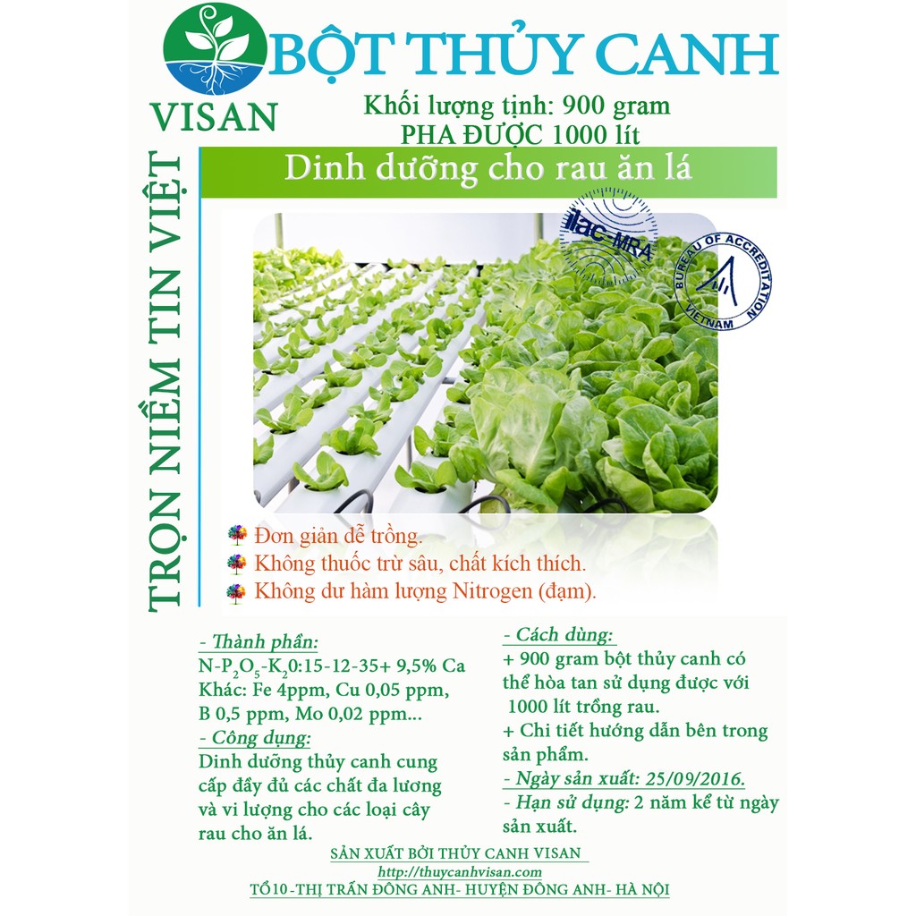 Bột thủy canh cho cây ăn lá pha 1000 lít