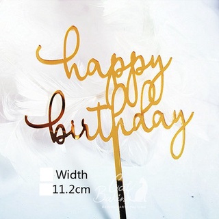 Topper mica HPBD chữ thường nét nhỏ vàng
