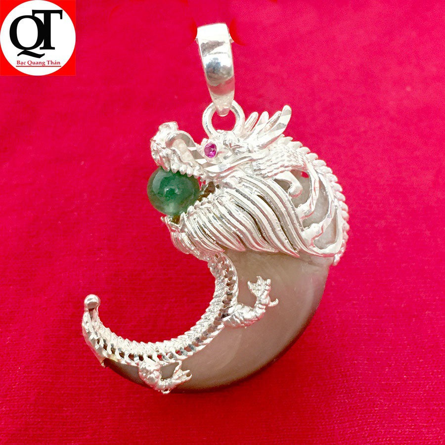 Mặt dây chuyền nam Bạc Quang Thản hình rồng ngậm ngọc, thiết kế độc lạ chất liệu bạc trắng không xi mạ