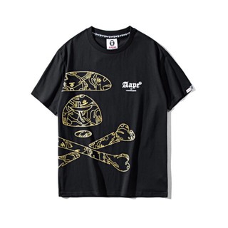 Áo thun cotton cổ tròn họa tiết hành tinh Bape & aape cho nam