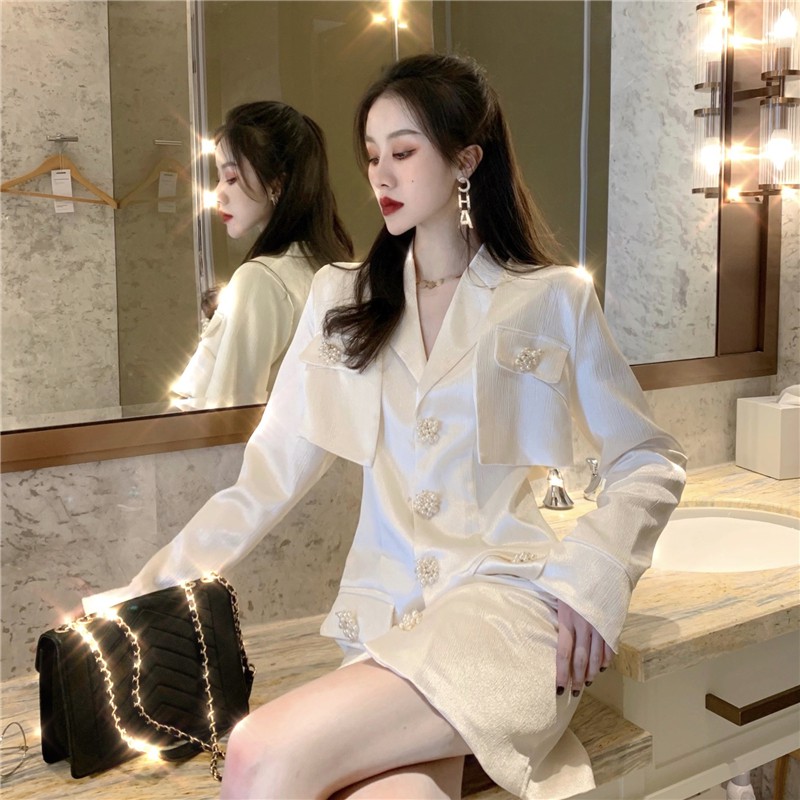 (s4005) set ulzzang sang chảnh áo vest và váy vest lụa bóng s m(kèm video)