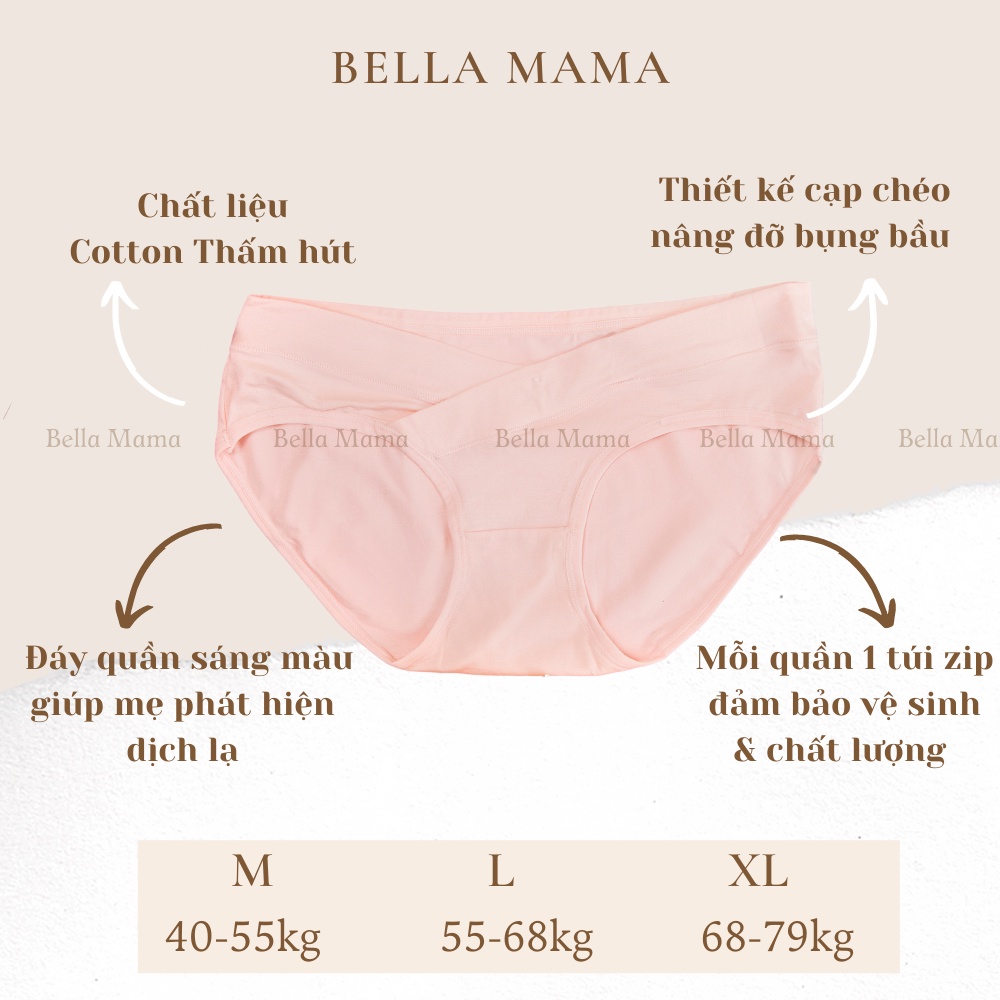 Quần lót bầu cạp chéo cotton quần lót bà bầu và sau sinh  mềm mát nhẹ thoáng khí Bella Mama Q01