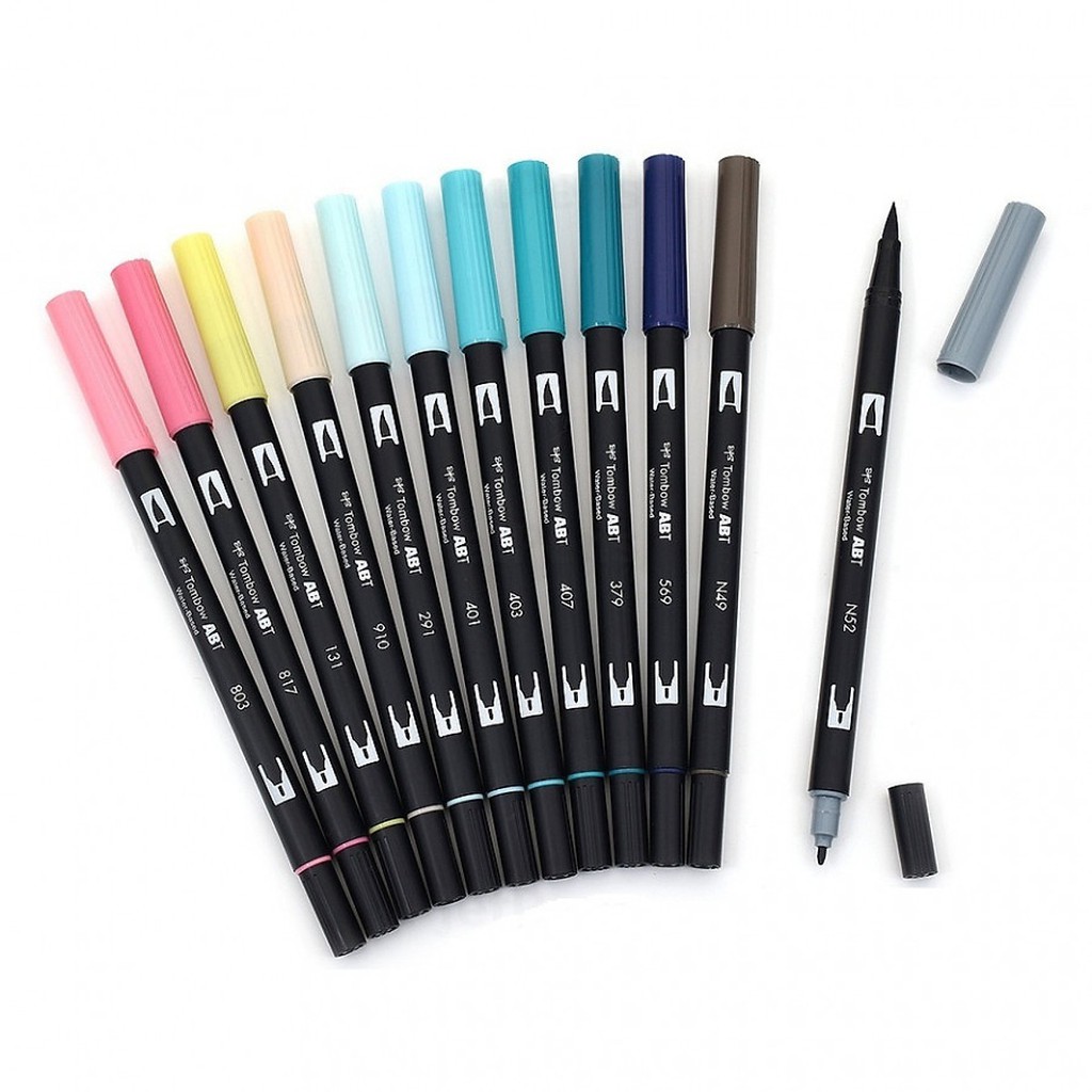 [Mã LIFEBOOK1 giảm 30K đơn 150K] Bộ 12 Bút Lông 2 Đầu Maker Cao Cấp Tombow Dual Brush Mẫu Màu Pastel