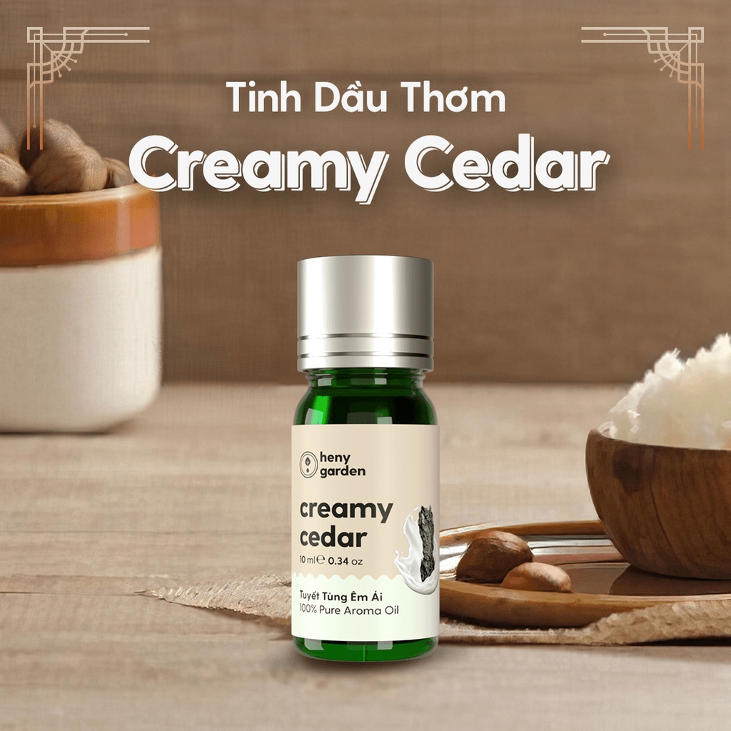 Tinh Dầu Phối Hương Creamy Cedar (Gỗ Béo) Xông Thơm Phòng, Làm Nến Thơm Thiên Nhiên Heny Garden 10mL