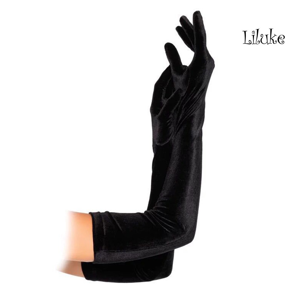 Găng Tay Nhung Dài Co Giãn Che Phủ Ngón Tay Phong Cách Vintage Cho Nữ