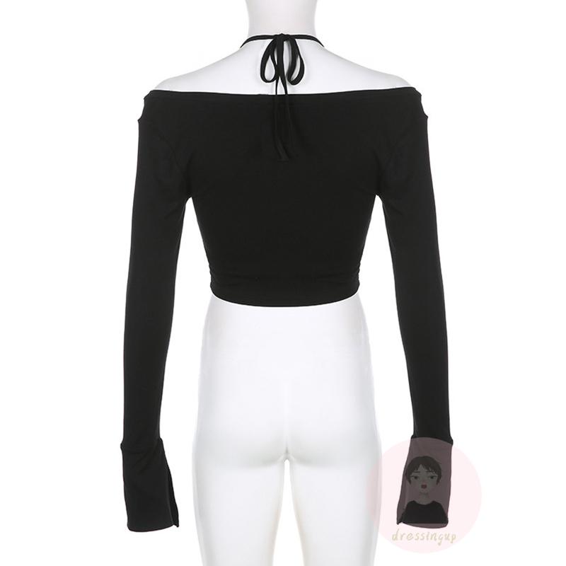 Áo Thun Croptop Tay Dài Màu Sắc Đơn Giản Phối Nút Xẻ Tà Cá Tính Cho Nữ