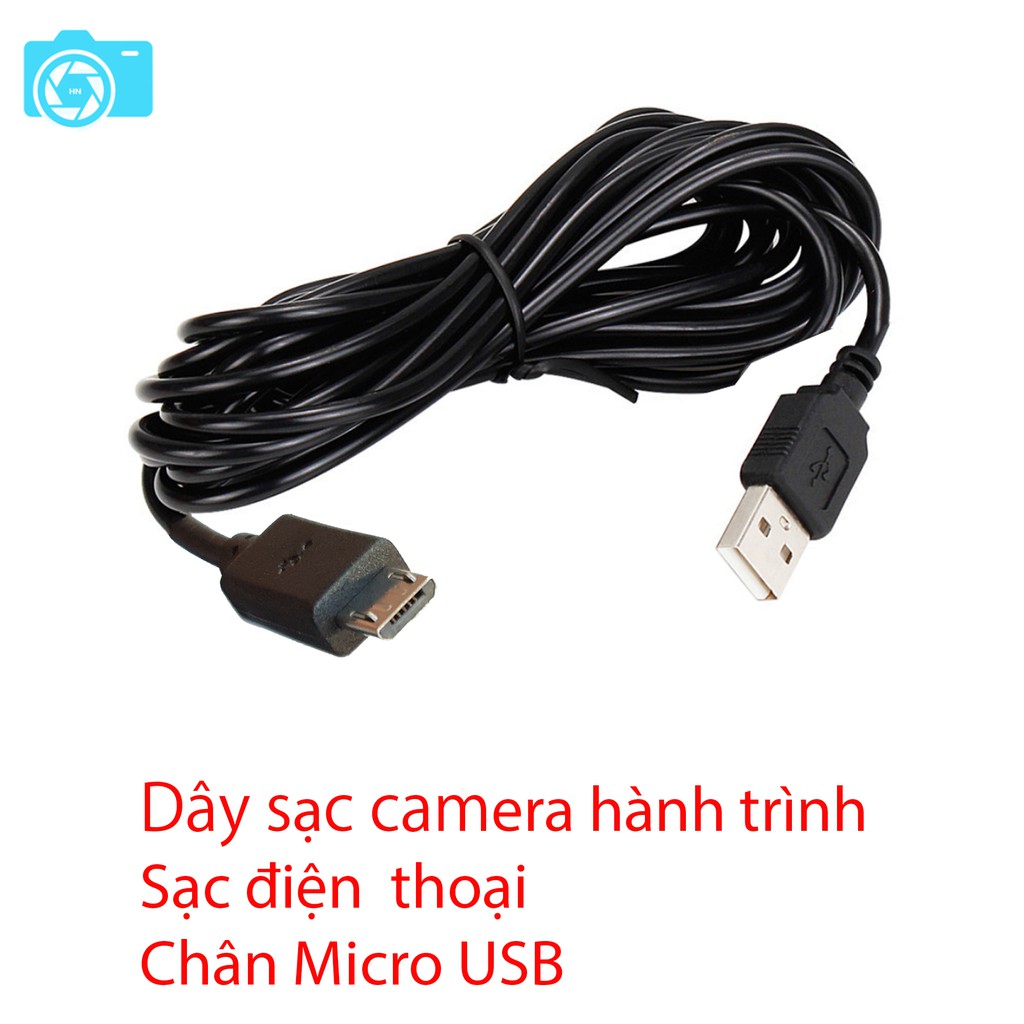 Dây cấp nguồn cho camera hành trình, chân Micro USB, dài 3.5m, có thể sạc cho điện thoại