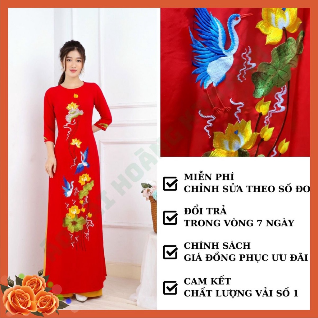 ÁO DÀI TƠ Ý - TẰM Ý THÊU HOA SEN VÀ CHIM HẠC, ÁO DÀI TRUYỀN THỐNG VIỆT NAM ADTT2THSĐ