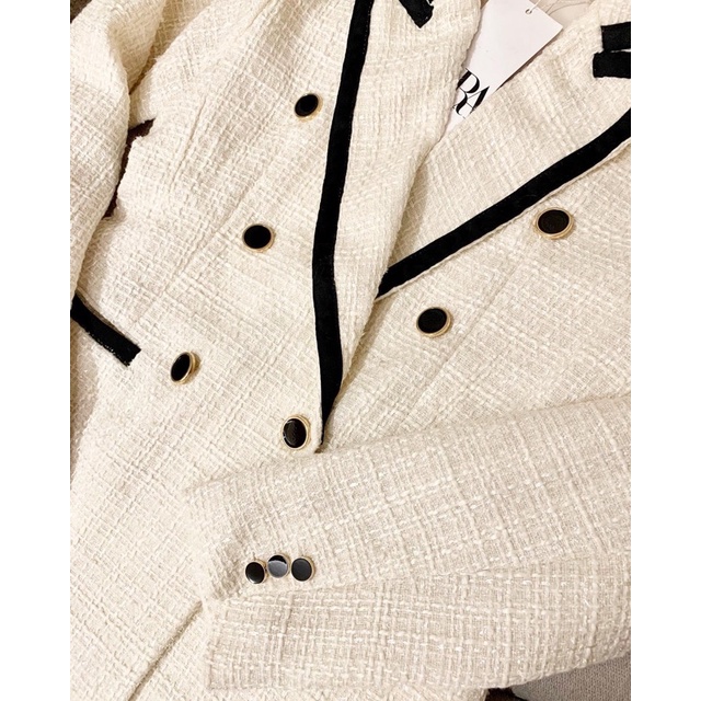 ÁO VEST DẠ TWEED PHỐI ĐEN TRẮNG ZARA AUTHENTIC TUỒN STORE