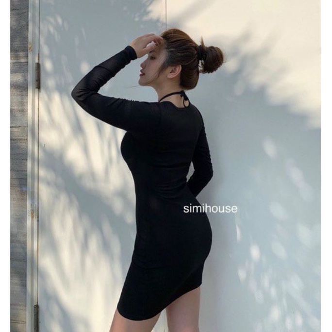 Đầm body tay dài khoét ngực dây đeo cổ( có mút ngực)B.C