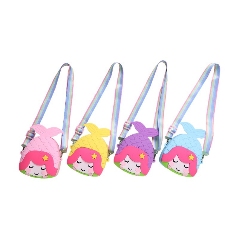 Túi Đeo Chéo Hình Nàng Tiên Cá Hoạt Hình Bằng Silicon Thời Trang Cho Bé Gái