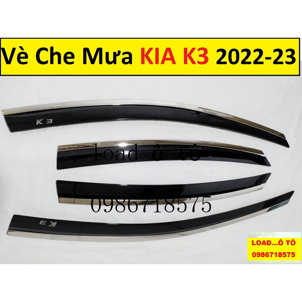 Vè Che Mưa Chỉ Inox Xe KIA K3 2022-2023 Mẫu Vè Mưa Có Viền Chỉ Inox Cao Cấp