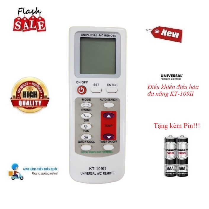 Remote điều khiển điều hoà đa năng KT-109II mới nhất cho tất cả các dòng điều hòa máy lạnh hiện nay Tặng kèm Pin!