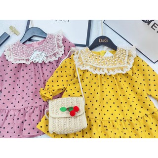 Váy cho bé gái – váy nhung tăm chấm bi mềm mại phối ren