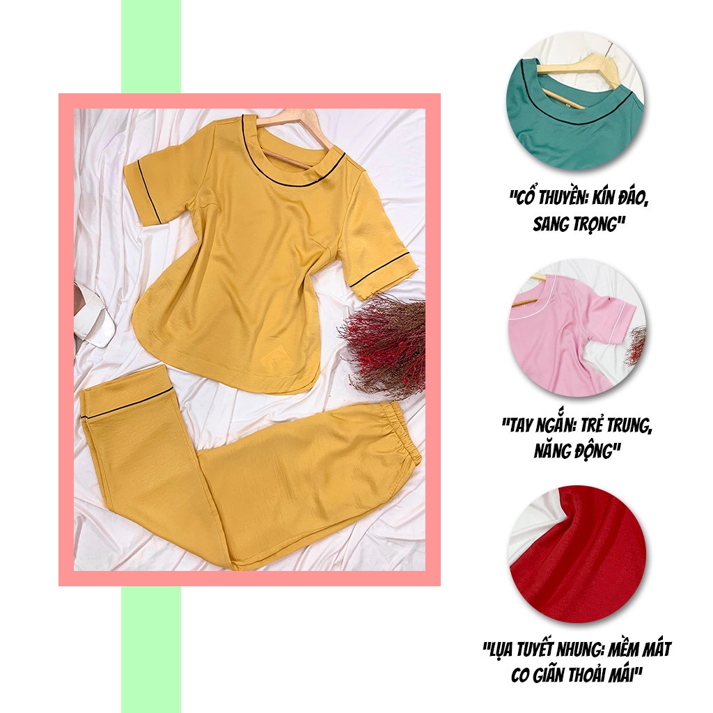 Đồ bộ trung niên SBORG bộ pijama lụa tuyết nhung áo cổ tròn trơn thanh lịch quần dài có túi bigsize 50-85kg quà tặng mẹ
