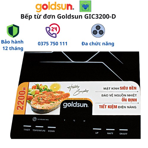 Bếp điện từ đơn Goldsun GIC3201-M tặng kèm nồi lẩu vung kính, Hàng chính hãng bảo hành 12 tháng toàn quốc