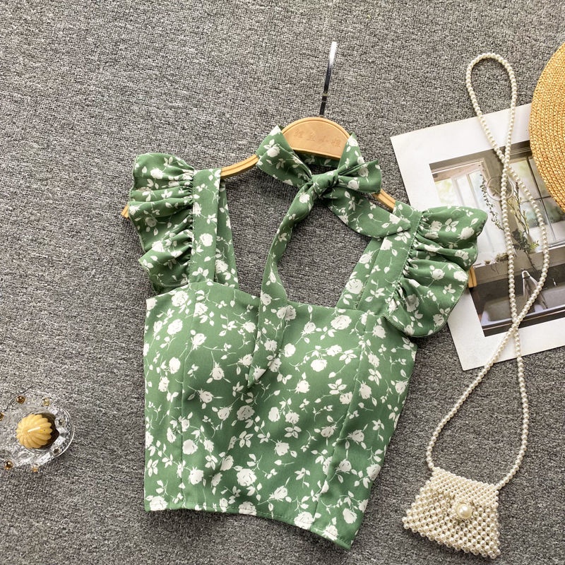 Áo Sơ Mi Ngắn Hai Dây Nhún Bèo Nhỏ Xinh Thời Trang Mùa Hè Cho Bạn Gái