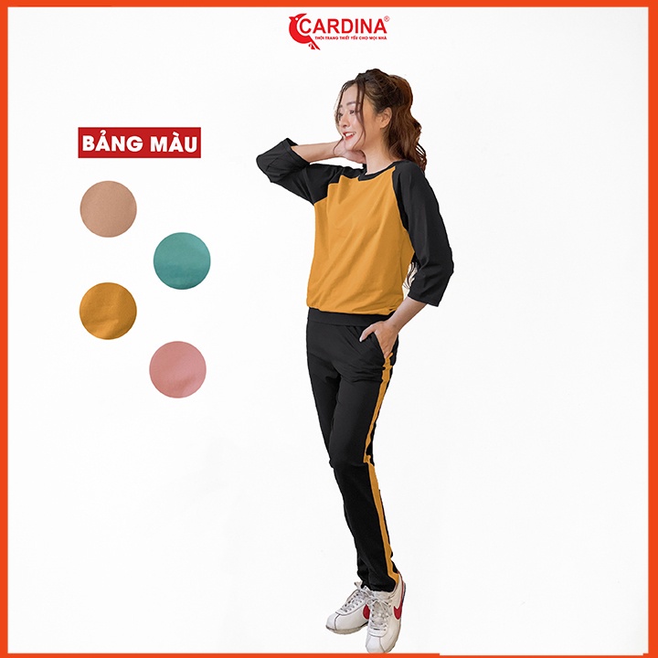 Bộ thu đông nữ CARDINA chất cotton Nhật cao cấp kiểu dáng thể thao tôn vóc dán
