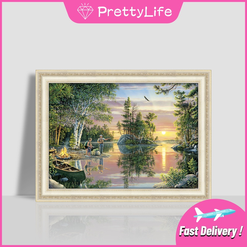 Bộ tranh đính đá 5D tự làm hình phong cảnh cây cối 40x30cm trang trí nhà cửa