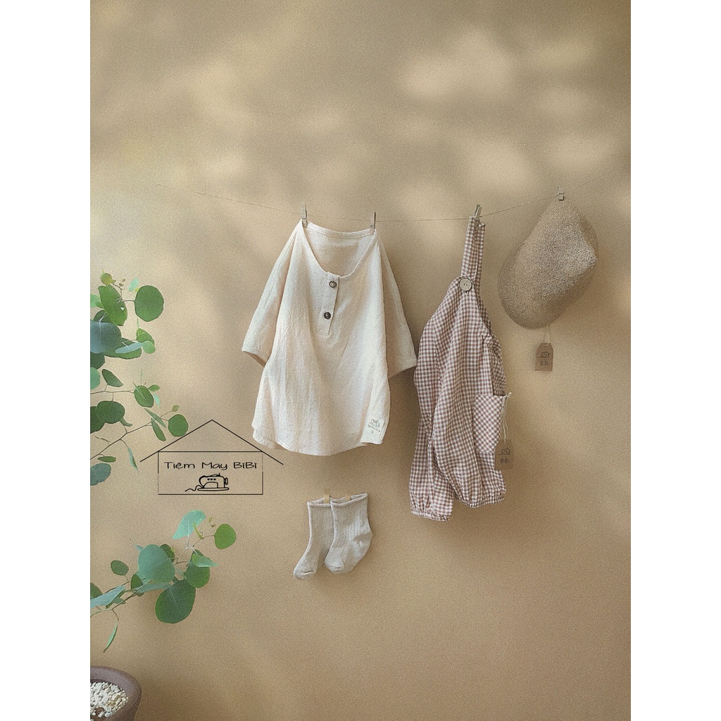 Set Quần Yếm Họa Tiết Caro - Áo Thô Đũi Cho Bé Trai ( 1 tuổi - 5 tuổi ) Thiết Kế Bởi TIỆM MAY BÌBÌ