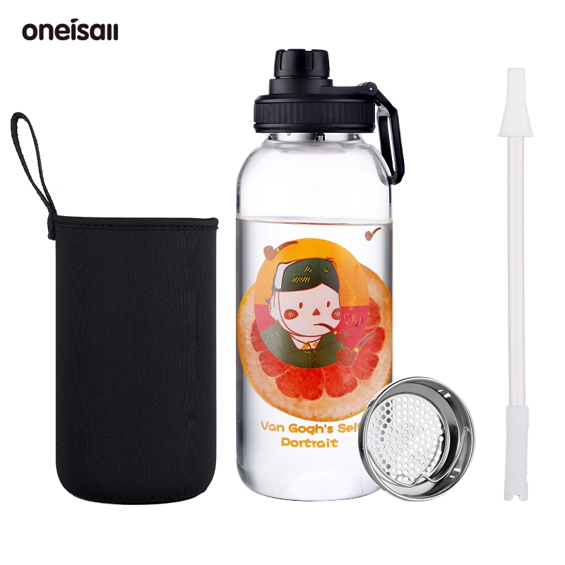 ONEISALL 700ml/1000ml Glass Water Bottle with Straw, Filter