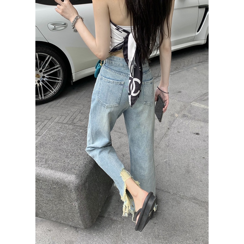 Cocory vn Quần Jean Ống Rộng Lưng Cao Thời Trang Mùa Hè Cho Nữ