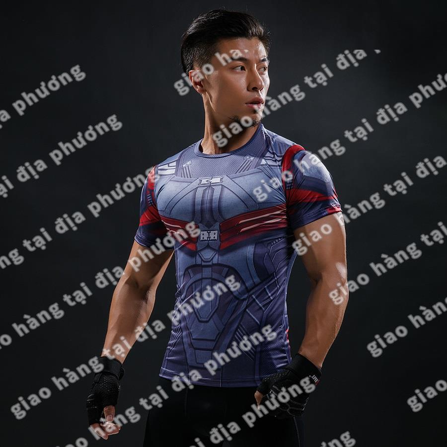 Chính Hãng Marvel Ironman Captain America Áo Thun Nam Compression Quần áo thể thao Nhanh khô Chạy bộ phông
